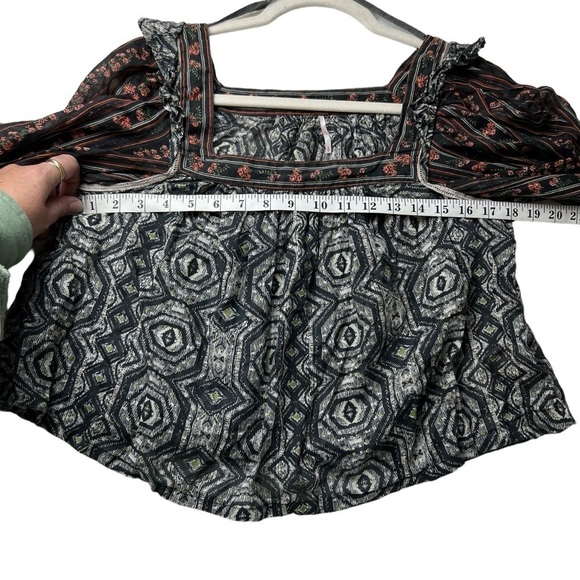 Free People Mostly Meadow Floral Blouse Top SZ S CottageCore Square Neck Boho - Picture 6 of 8